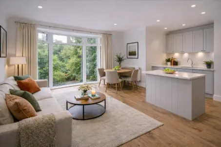 Purpose-built flat near Priory Park with bright bay-fronted sitting room